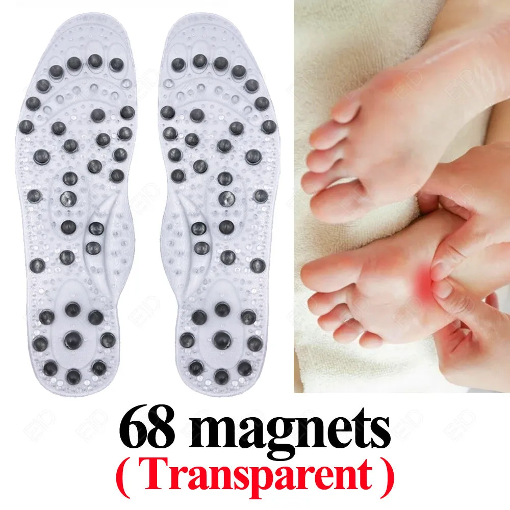 Premium Foot Acupressure Insoles with 68 Magnet Therapy – Breathable Sports Cushion Inserts for Body Detox, Pain Relief, and Improved Circulation – Available in Transparent, Blue, Black Sizes S/L