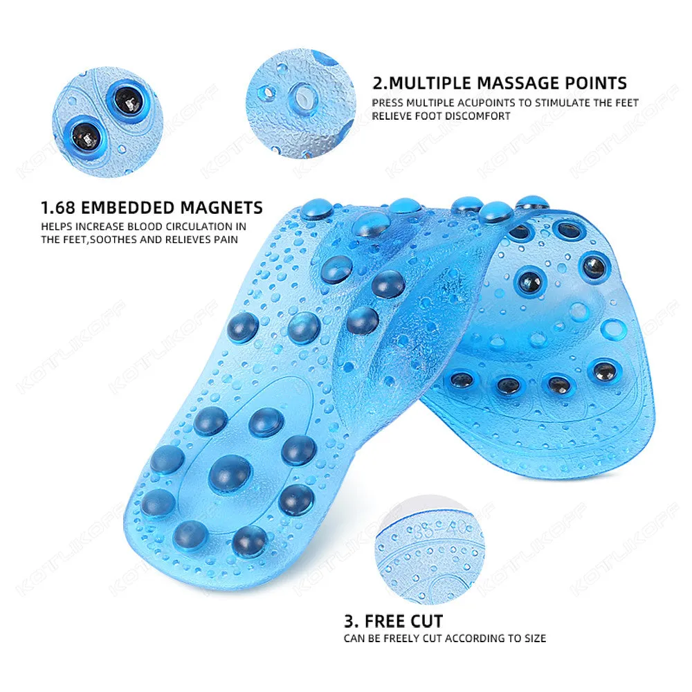 Premium Foot Acupressure Insoles with 68 Magnet Therapy – Breathable Sports Cushion Inserts for Body Detox, Pain Relief, and Improved Circulation – Available in Transparent, Blue, Black Sizes S/L