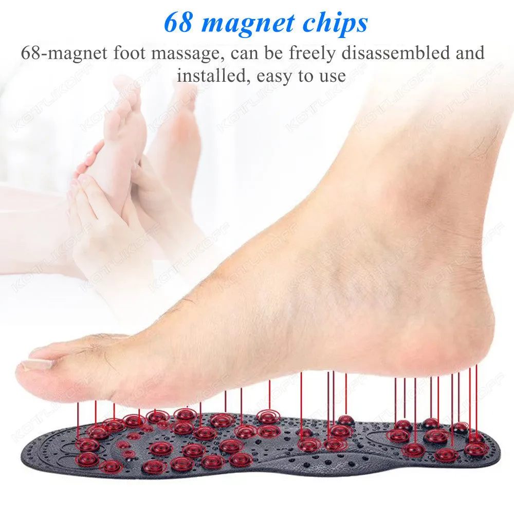Premium Foot Acupressure Insoles with 68 Magnet Therapy – Breathable Sports Cushion Inserts for Body Detox, Pain Relief, and Improved Circulation – Available in Transparent, Blue, Black Sizes S/L
