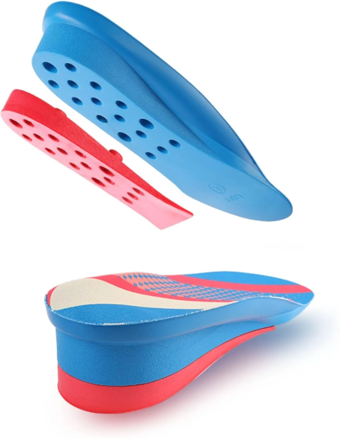 Premium Height Increase Insoles, Cushioned Shoe Lifts with Heel Support and Arch Comfort for Men and Women (Blue, L (Men 8-10/Women 10.5-12.5))