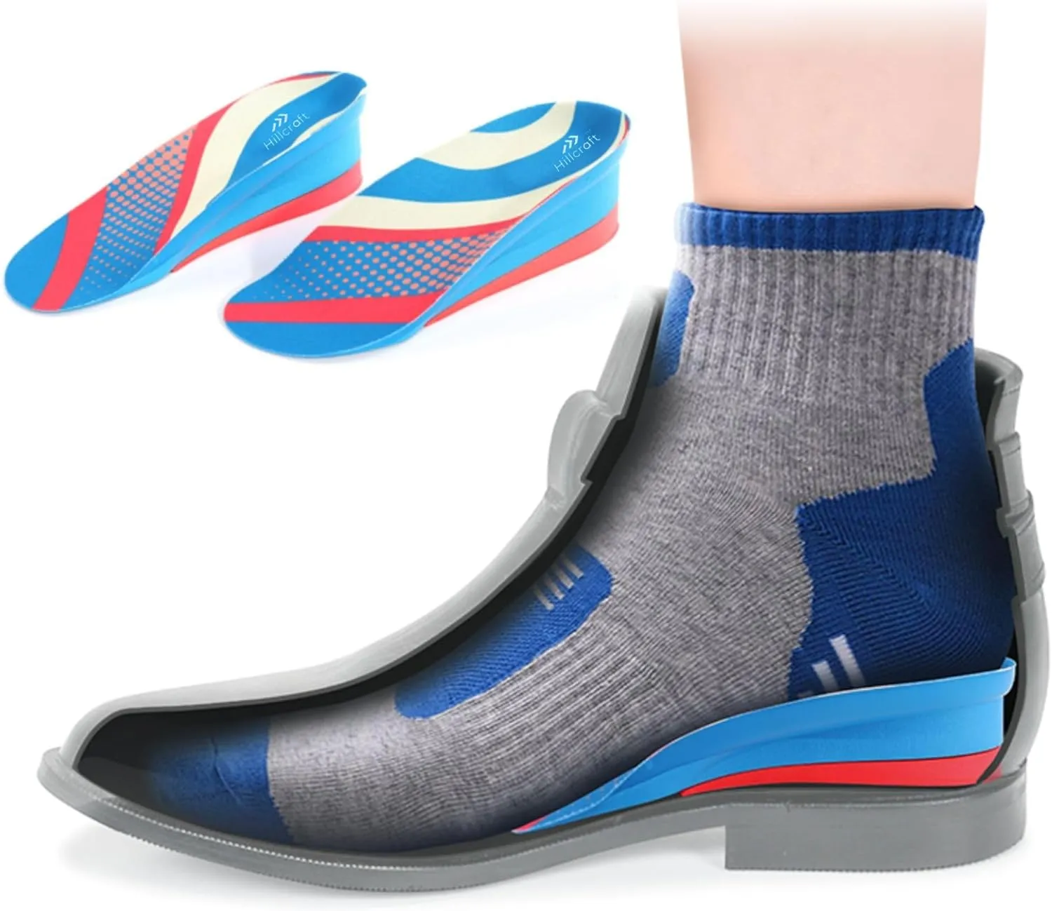 Premium Height Increase Insoles, Cushioned Shoe Lifts with Heel Support and Arch Comfort for Men and Women (Blue, L (Men 8-10/Women 10.5-12.5))