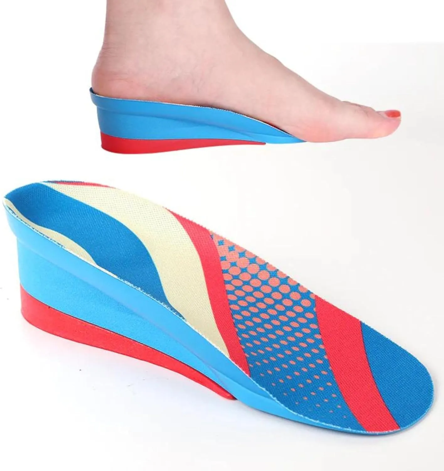 Premium Height Increase Insoles, Cushioned Shoe Lifts with Heel Support and Arch Comfort for Men and Women (Blue, L (Men 8-10/Women 10.5-12.5))