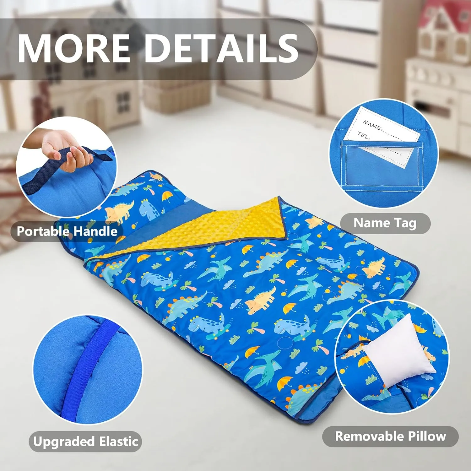 Primlect Toddler Nap Mat with Pillow and Blanket, Extra Large 55''x35'' Sleeping Bag, Washable, Light, Easy to Roll up, Perfect for Daycare, Preschool, Kindergarten, Travel, Boys and Girls