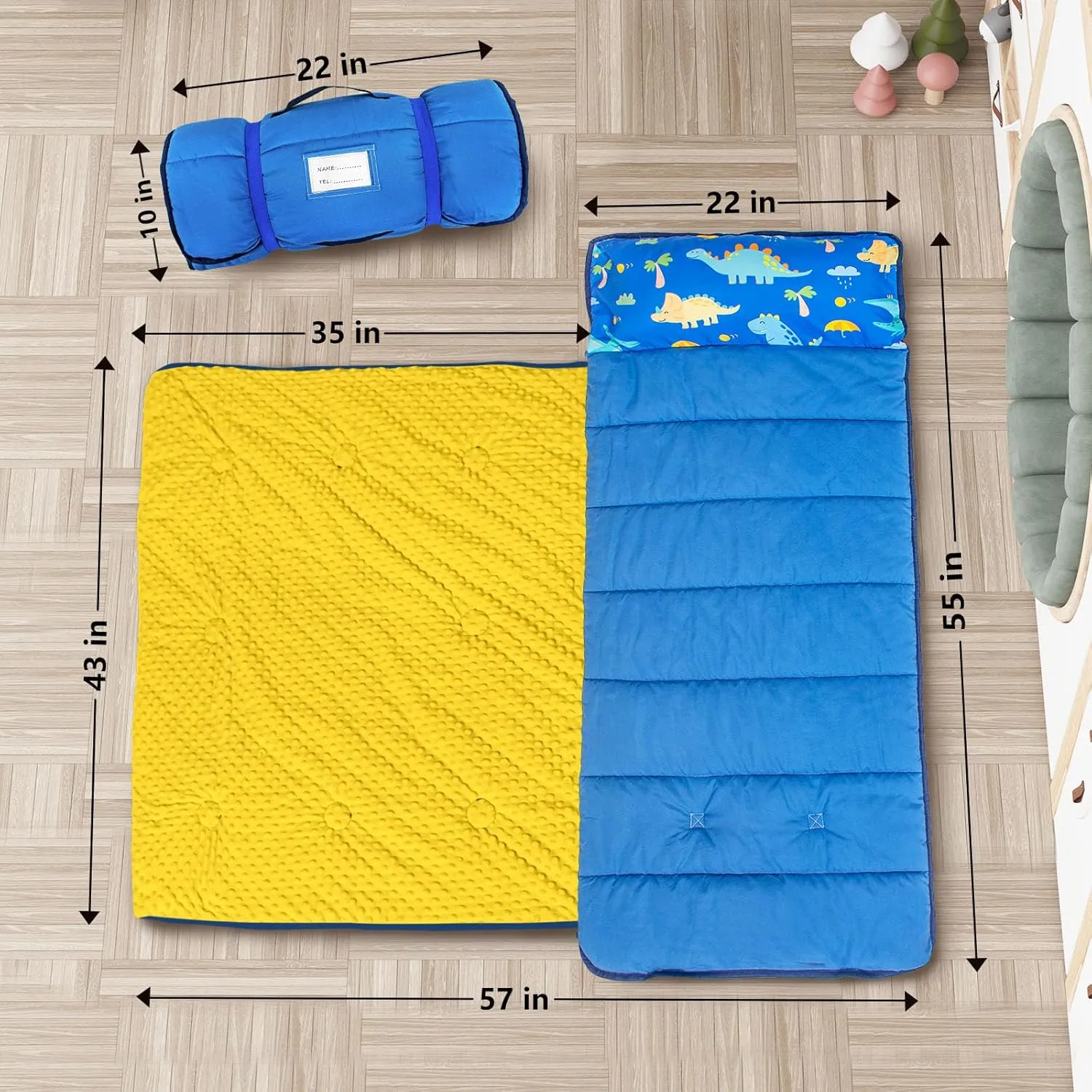 Primlect Toddler Nap Mat with Pillow and Blanket, Extra Large 55''x35'' Sleeping Bag, Washable, Light, Easy to Roll up, Perfect for Daycare, Preschool, Kindergarten, Travel, Boys and Girls