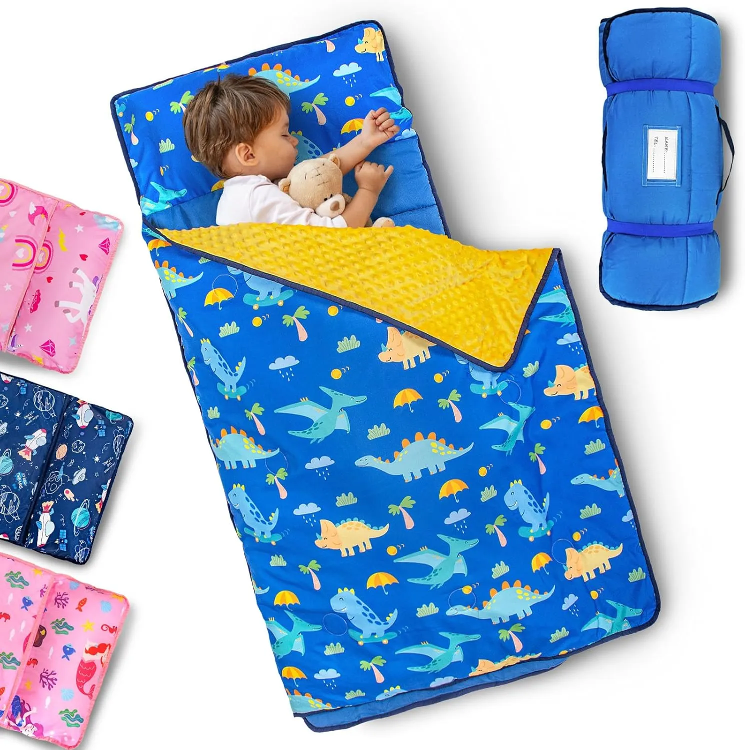 Primlect Toddler Nap Mat with Pillow and Blanket, Extra Large 55''x35'' Sleeping Bag, Washable, Light, Easy to Roll up, Perfect for Daycare, Preschool, Kindergarten, Travel, Boys and Girls