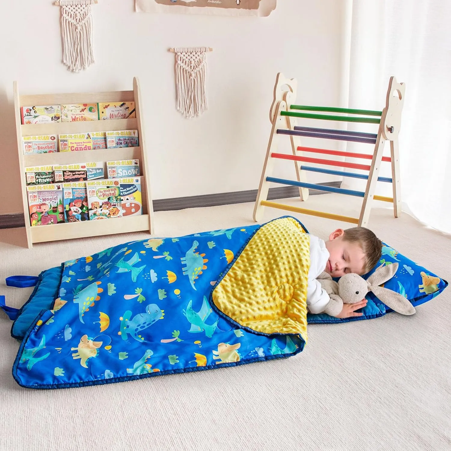 Primlect Toddler Nap Mat with Pillow and Blanket, Extra Large 55''x35'' Sleeping Bag, Washable, Light, Easy to Roll up, Perfect for Daycare, Preschool, Kindergarten, Travel, Boys and Girls