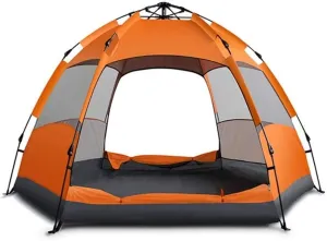Products Upgraded 3-5-7 Person Quick Setup Family Tent Double Layer Waterproof Hexagonal Automatic Camping Tent for Outdoor Hiking (Orange 5) (Orange 3) (Orange 5)