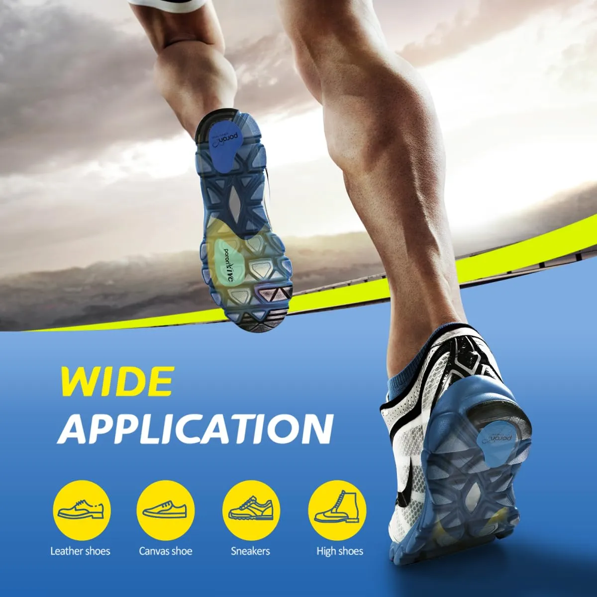 Professional Sport Insoles with Medium Arch Support and Shock Absorption for Plantar Fasciitis and Flat Feet Pain Relief in Men and Women, Orthotics Shoe Insert, Breathable & Anti-Slip, Blue, M