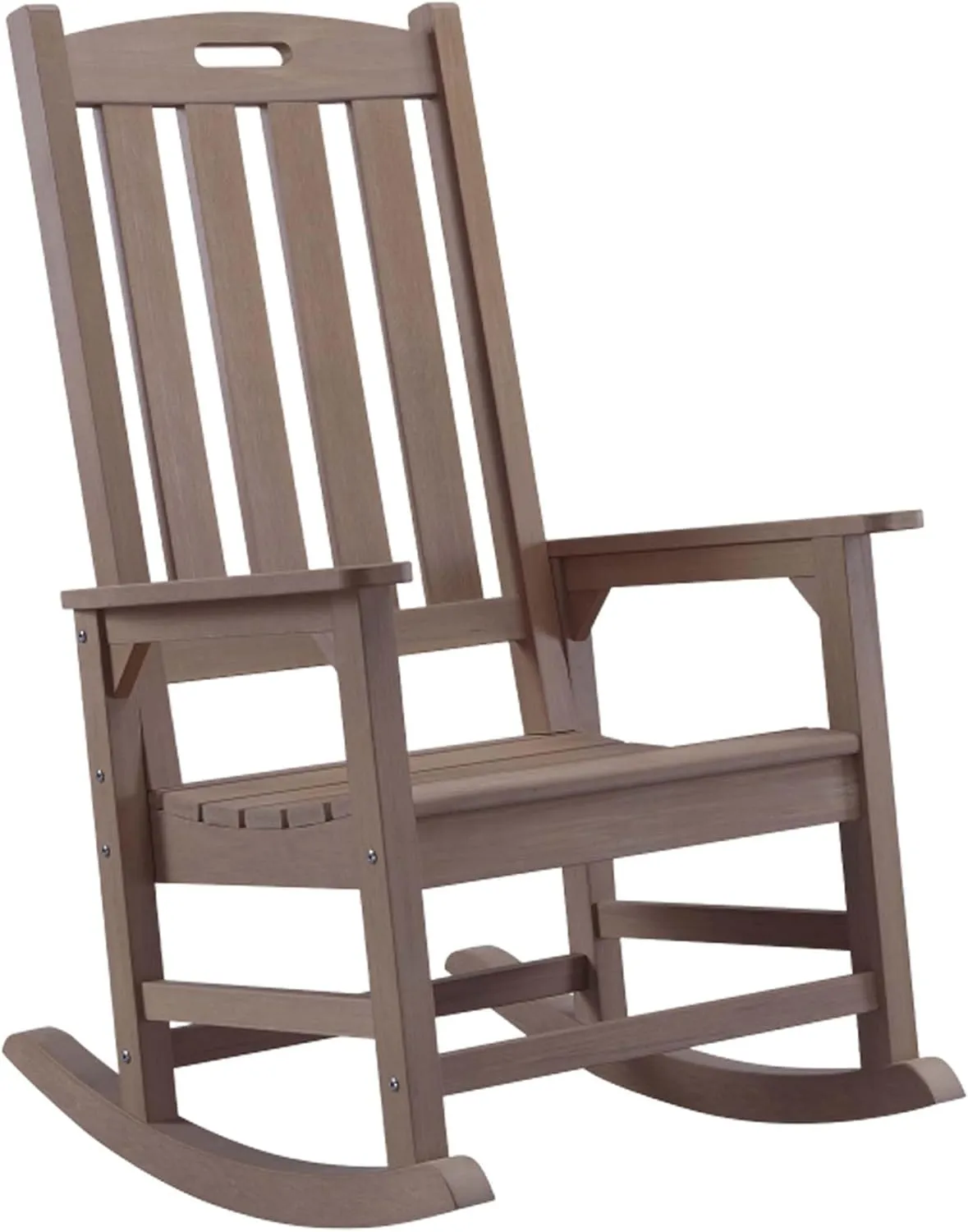 Psilvam Oversized Outdoor Rocking Chair, with 21" Wide Seat and 32" Tall Backrest, Pre-Assembled with Most Components for Effortless Installation (Brown)