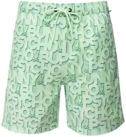 Psycho Bunny Men's Damon All Over Print Swim Trunks Patina Green B6W911Y1PO-PTG