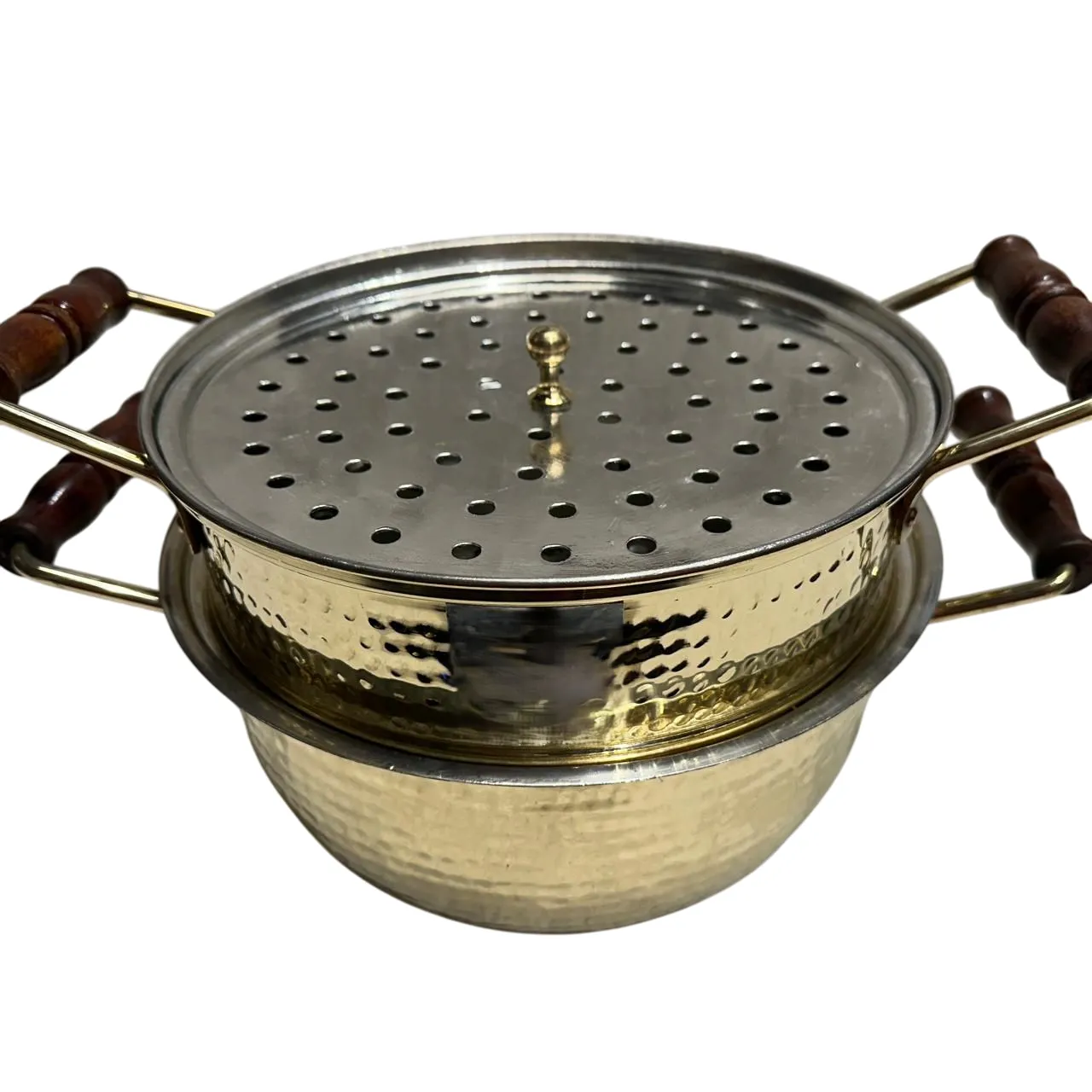 Pure Brass Steamer, Momo Steamer or Modak Patra, Kalai Coating, 2 Tier, Hammered Finish