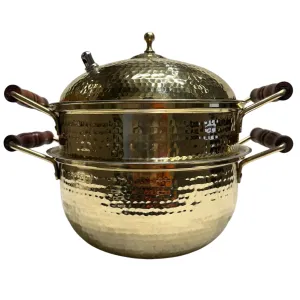 Pure Brass Steamer, Momo Steamer or Modak Patra, Kalai Coating, 2 Tier, Hammered Finish