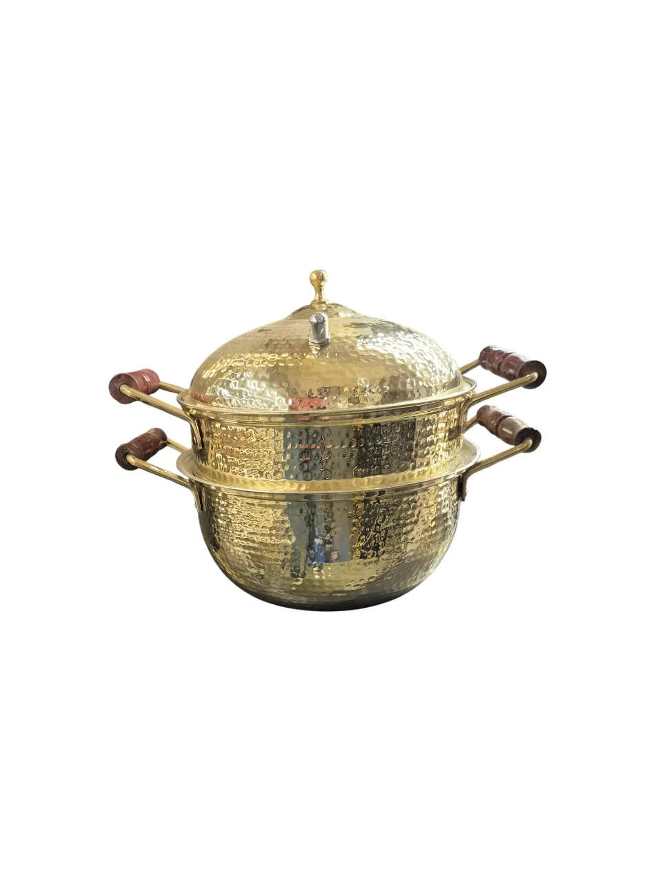 Pure Brass Steamer, Momo Steamer or Modak Patra, Kalai Coating, 2 Tier, Hammered Finish