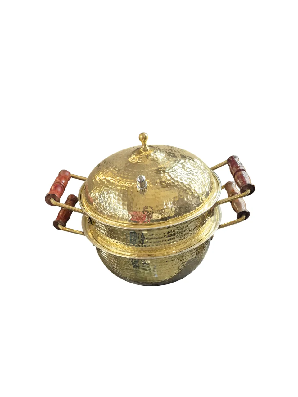 Pure Brass Steamer, Momo Steamer or Modak Patra, Kalai Coating, 2 Tier, Hammered Finish