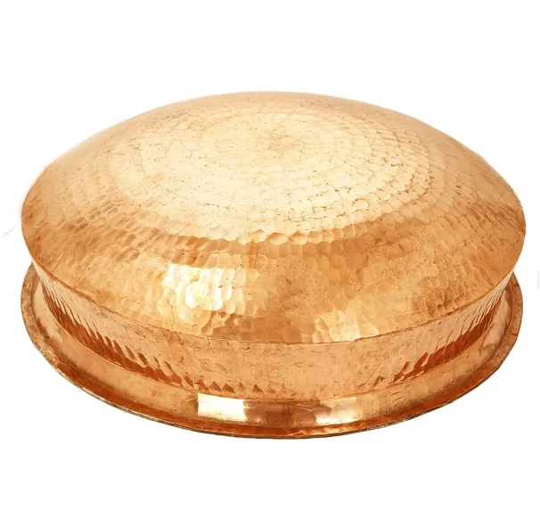 Pure Copper Hammered Dum Biryani Handi Lagan for Serving & Cooking with Kalai, 22" Diameter, 25 L, Heavy Duty