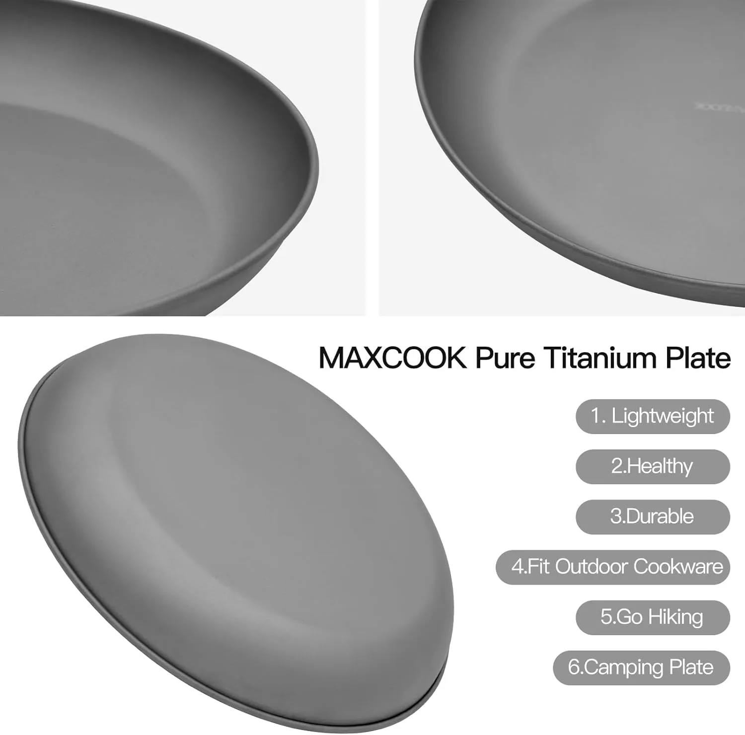 Pure Titanium Camping Plate, 5.98 Inch Ultralight Durable Titanium Dish Plate Cookware, Outdoor Backpacking plate for Hiking Kitchen (15.2 cm)