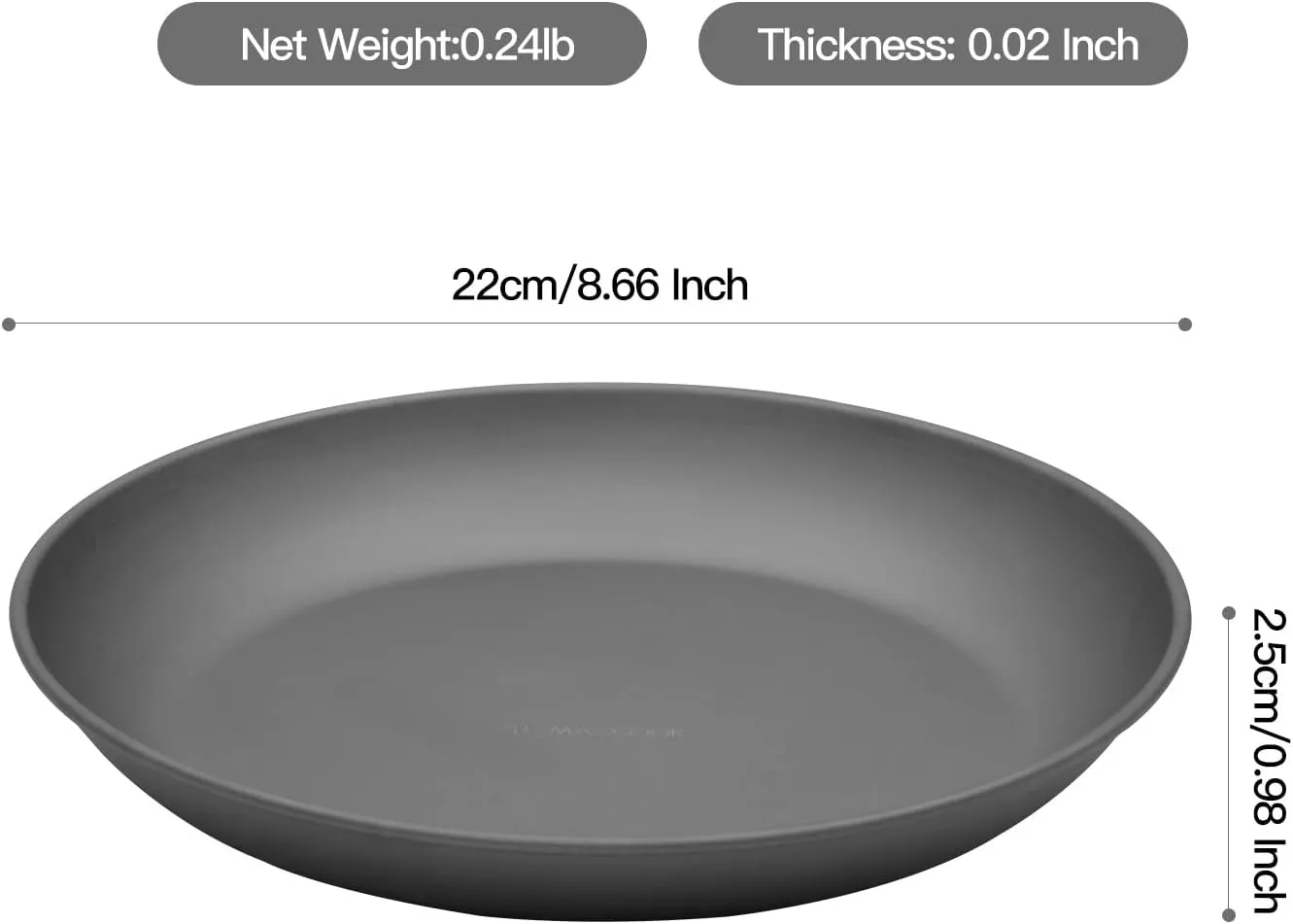 Pure Titanium Camping Plate, 8.66 Inch Ultralight Durable Dish Plate Cookware, Outdoor Large Titanium Backpacking plate for Camping Hiking Kitchen (22 cm)