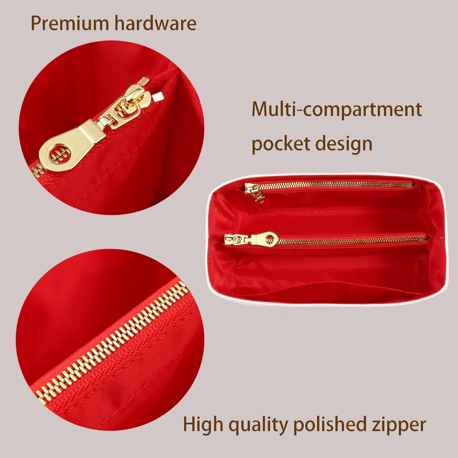 Purse Organizer Insert for handbag，Dupont paper Ultra-Light weight Bag Organizer Insert for LV Speedy 20 Waterproof (Small-white red)