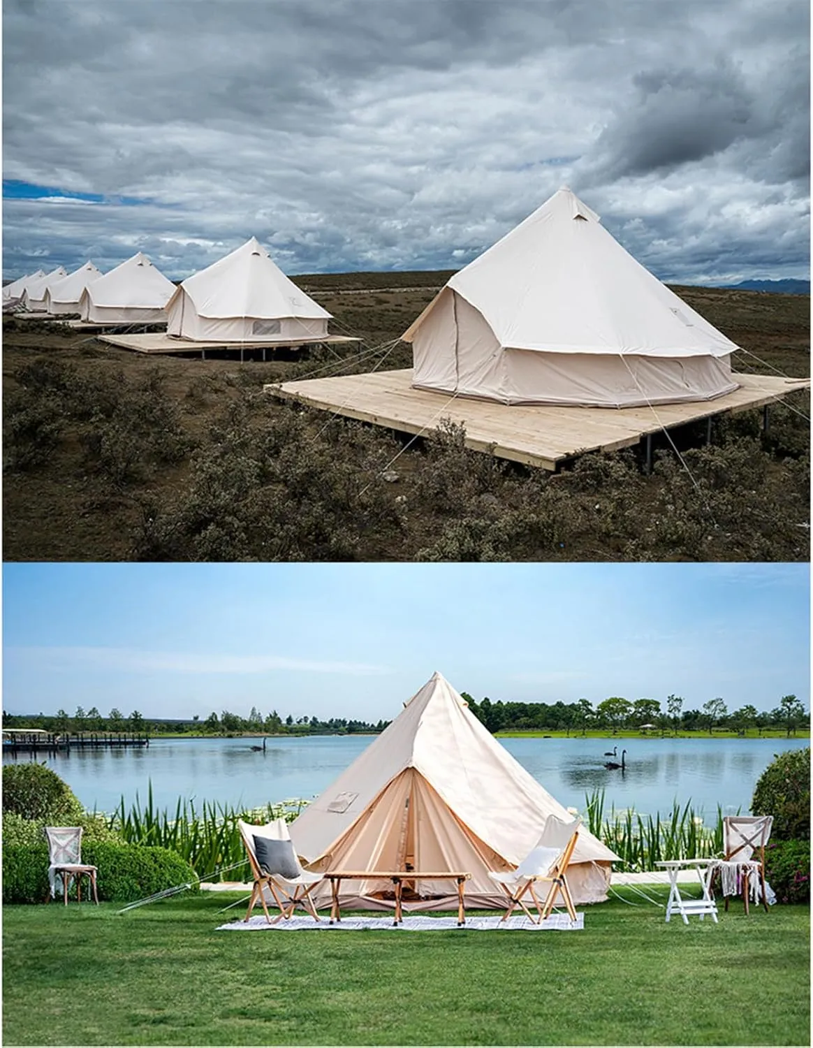 Pyramid Tent Yurt Tent Outdoor Family Camping Bell Tent with Stove Hole Camping Pyramid Tipi Tent in Groundsheet, Camping, Glamping, Festival, Luxury Teepee