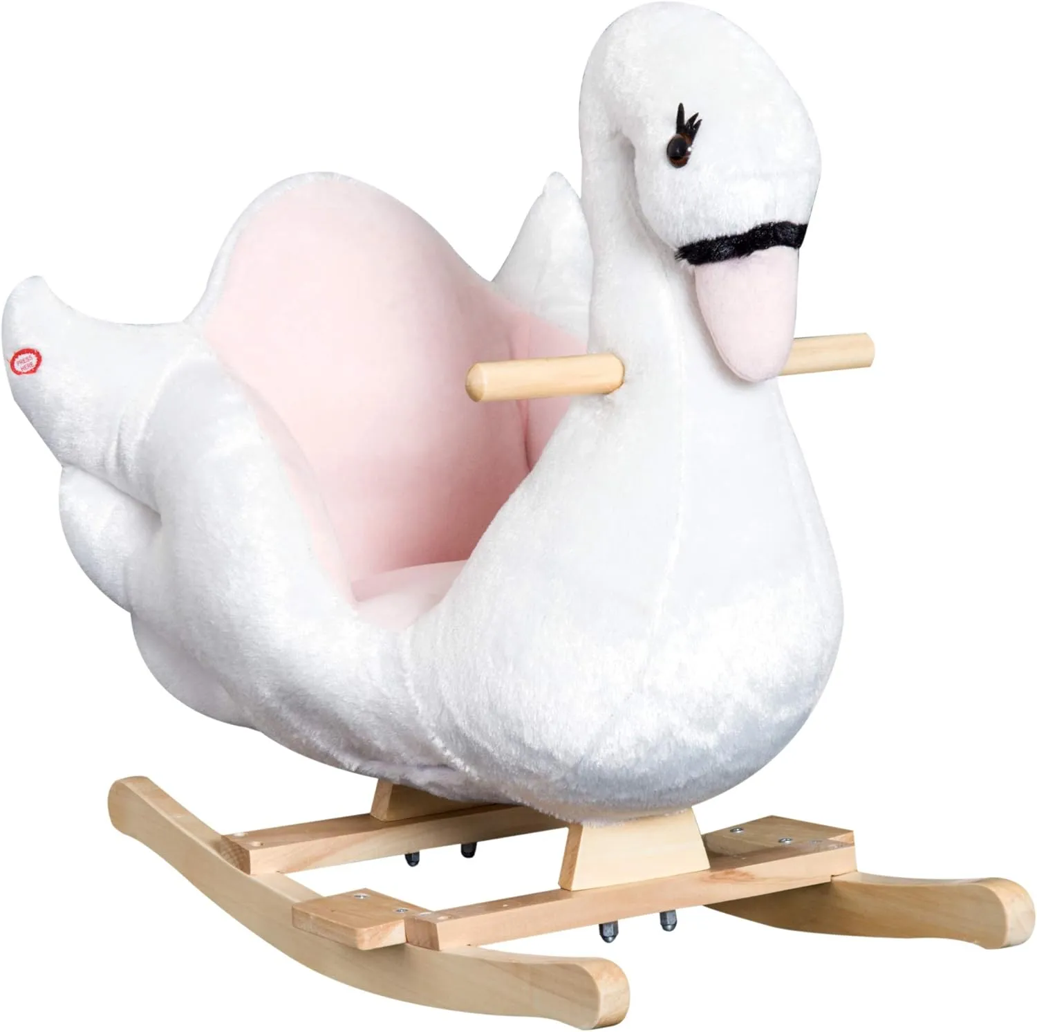 Qaba Kids Ride On Rocking Horse Plush Swan Style Toy with Music for Over 18 Months Children, White and Pink