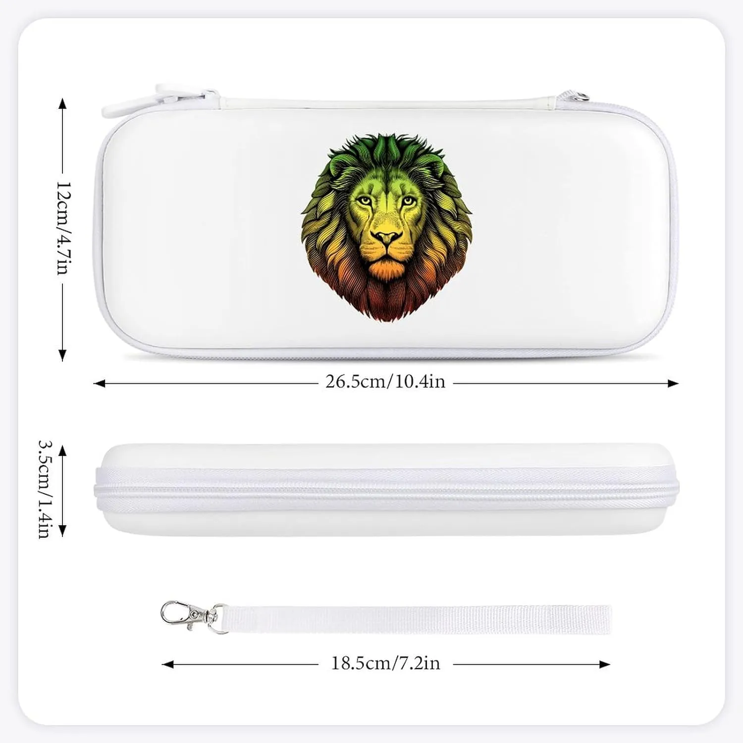 Rasta Lion Head Hard Shell Travel Case with Rope 15 Game Card Pockets Compatible with Switch Protective