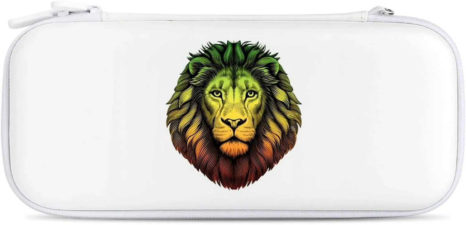 Rasta Lion Head Hard Shell Travel Case with Rope 15 Game Card Pockets Compatible with Switch Protective