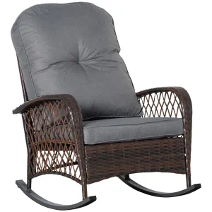 Rattan Rocking Chair with Thickened Cushion, Outdoor Rocker for Patio, Garden, Backyard, Gray