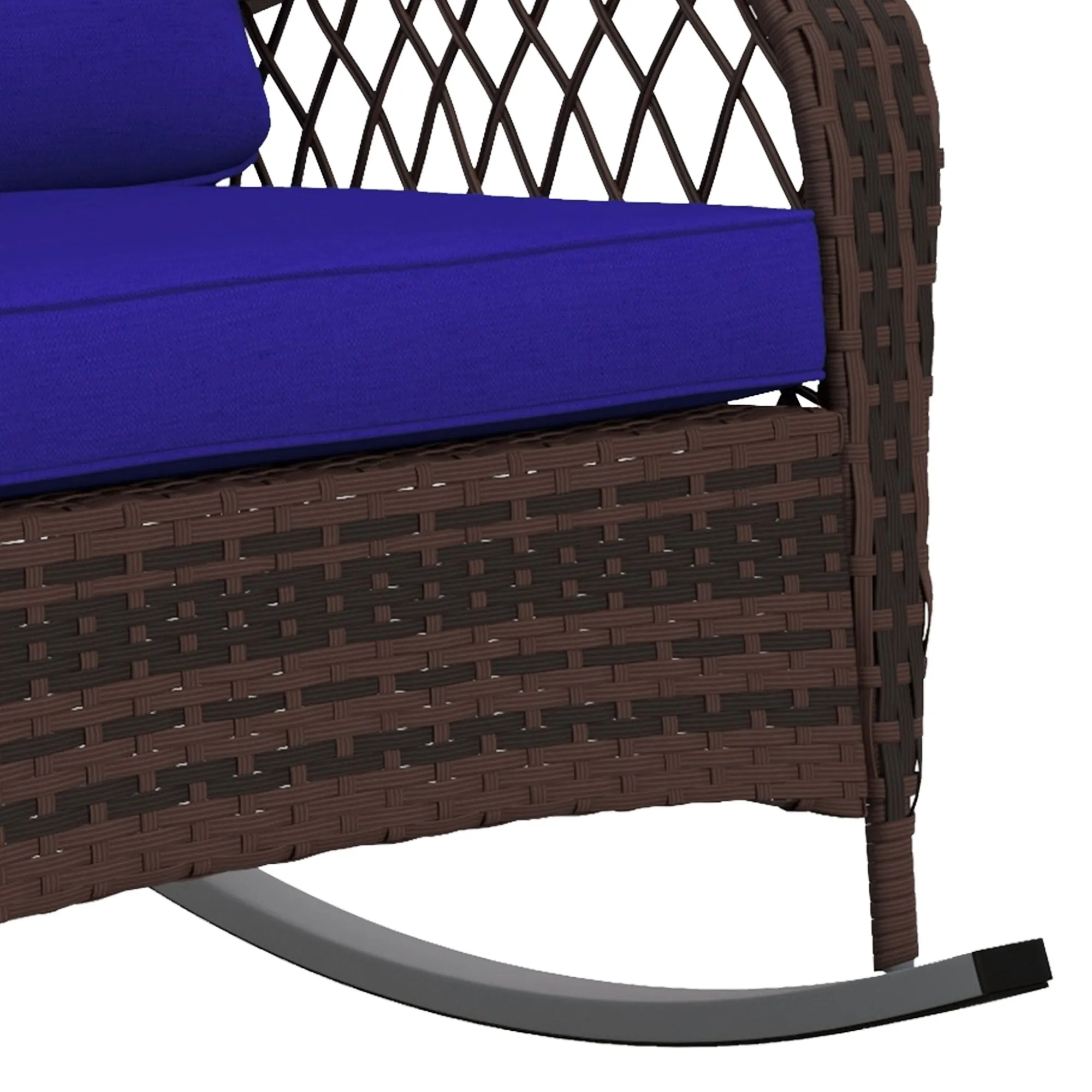 Rattan Rocking Chair with Thickened Cushion, Outdoor Rocker for Patio, Garden, Dark Blue