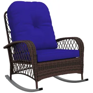 Rattan Rocking Chair with Thickened Cushion, Outdoor Rocker for Patio, Garden, Dark Blue