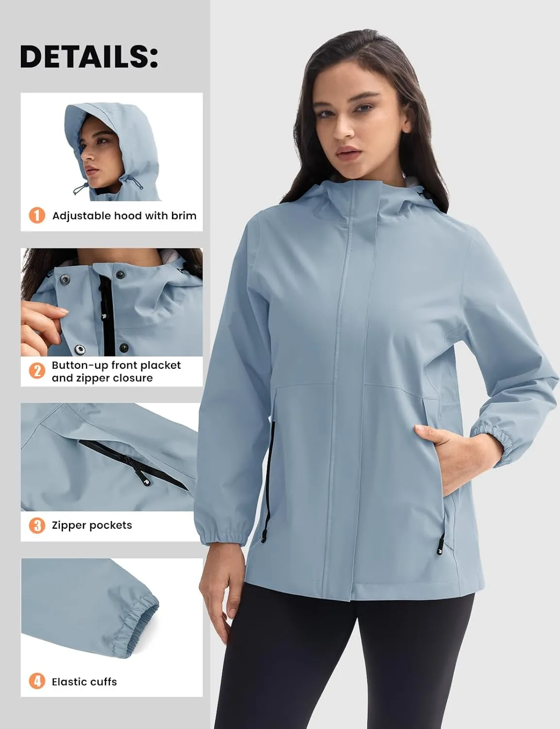 Rdruko Women's Cycling Rain Jacket Waterproof Lightweight Packable Raincoat with Hood Windbreaker for Outdoor Travel Hiking