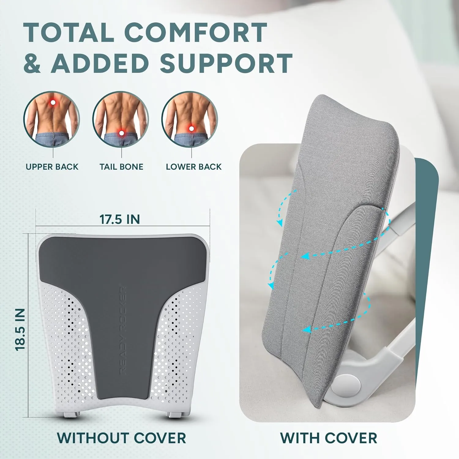 READY ROCKER Deluxe Cloud | Adjustable Ergonomic Portable Rocker | Back Pain Relief & Relaxation | White Rocker & Deluxe Cover | Back & Lumbar Support for Chair | Lightweight & Portable | 3.0 Model