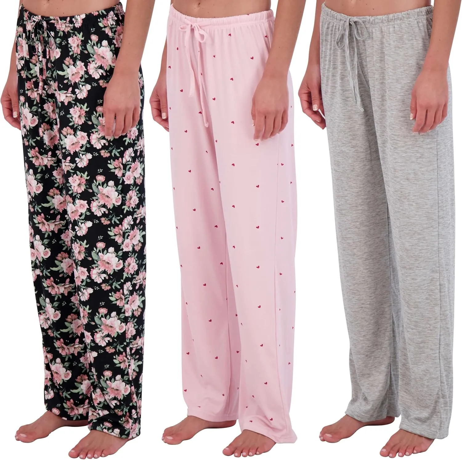 Real Essentials 3 Pack: Women’s Ultra-Soft Comfy Pajama Lounge Pants Sleepwear (Available in Plus Size)