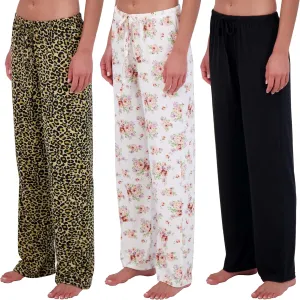 Real Essentials 3 Pack: Women’s Ultra-Soft Comfy Pajama Lounge Pants Sleepwear (Available in Plus Size)