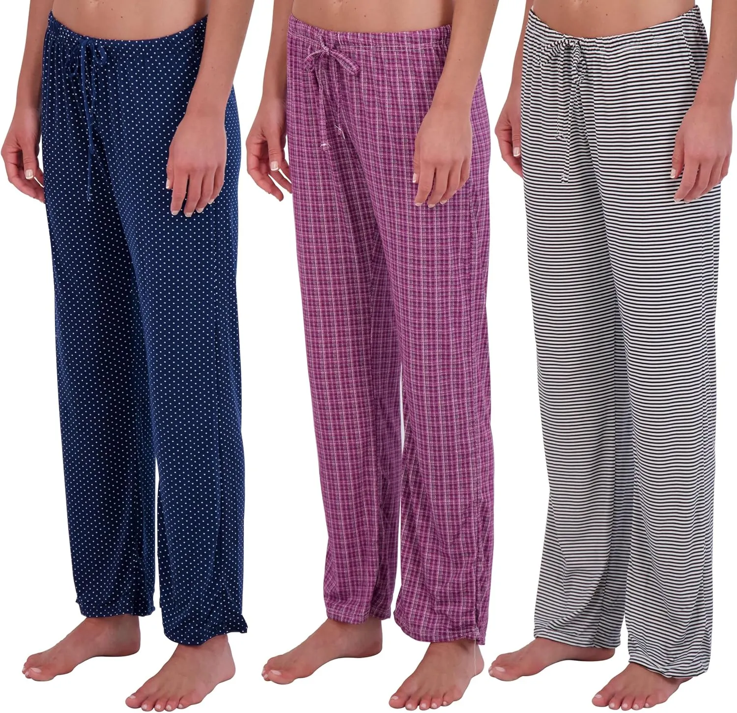 Real Essentials 3 Pack: Women’s Ultra-Soft Comfy Pajama Lounge Pants Sleepwear (Available in Plus Size)
