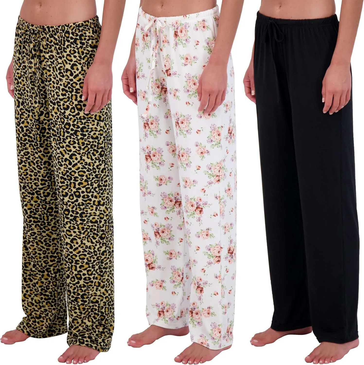 Real Essentials 3 Pack: Women’s Ultra-Soft Comfy Pajama Lounge Pants Sleepwear (Available in Plus Size)
