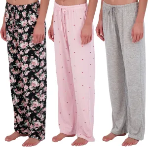 Real Essentials 3 Pack: Women’s Ultra-Soft Comfy Pajama Lounge Pants Sleepwear (Available in Plus Size)