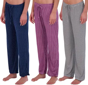 Real Essentials 3 Pack: Women’s Ultra-Soft Comfy Pajama Lounge Pants Sleepwear (Available in Plus Size)