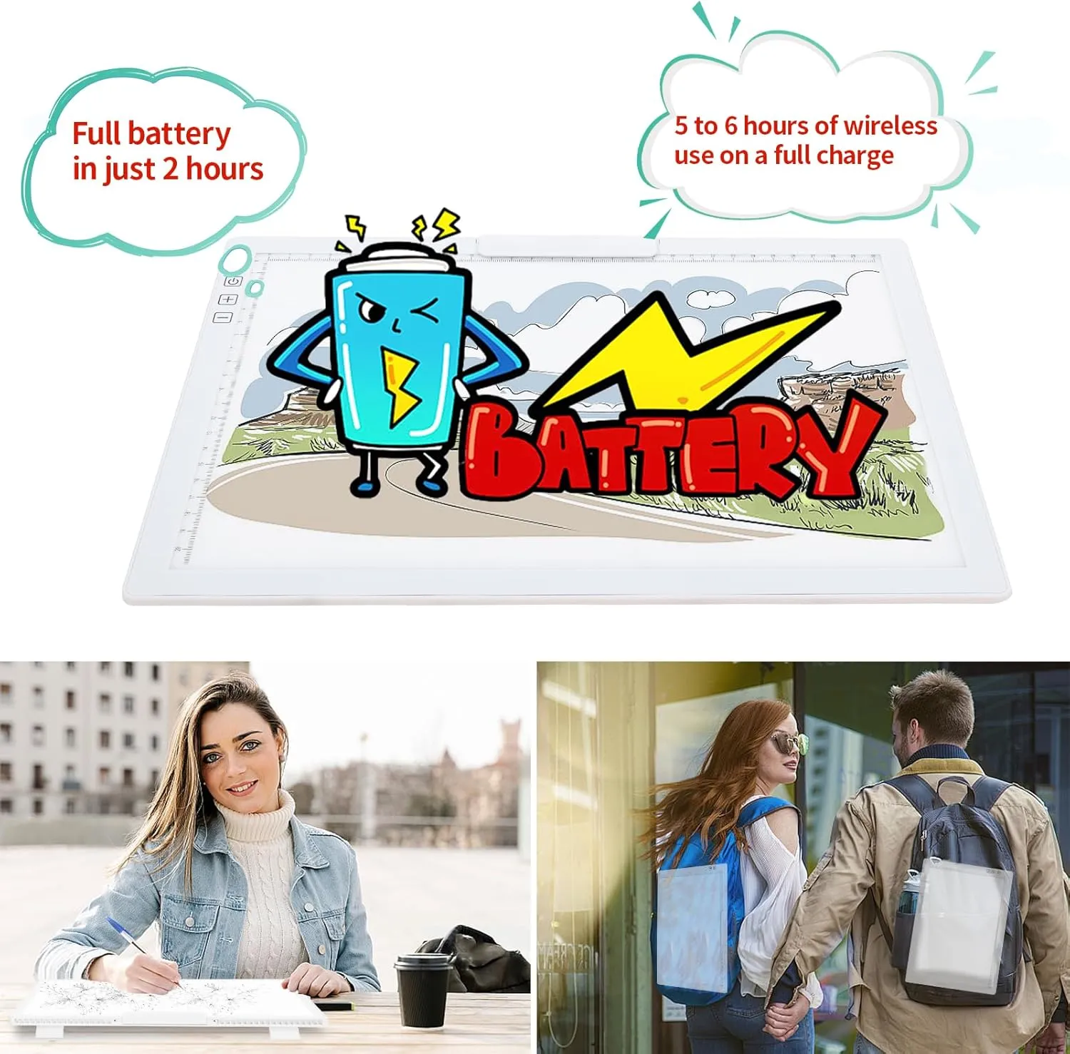 Rechargeable A4 Light Pad - Tracing Light Box with Carry Bag, Stepless Dimmable 6 Levels Brightness Diamond Painting Light Board, Battery Powered Portable Light Pad for Weeding Vinyl Tracing