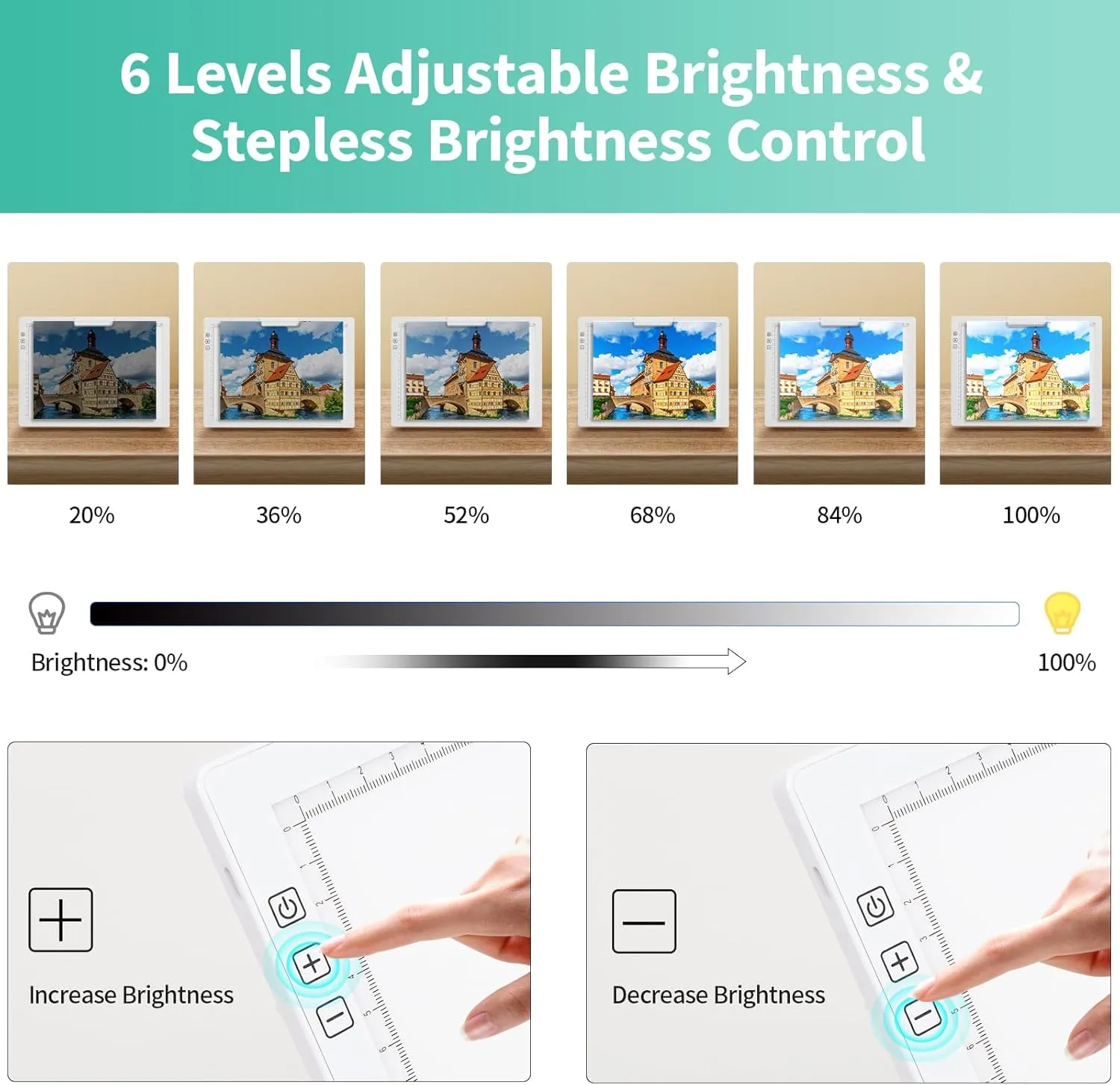 Rechargeable A4 Light Pad - Tracing Light Box with Carry Bag, Stepless Dimmable 6 Levels Brightness Diamond Painting Light Board, Battery Powered Portable Light Pad for Weeding Vinyl Tracing