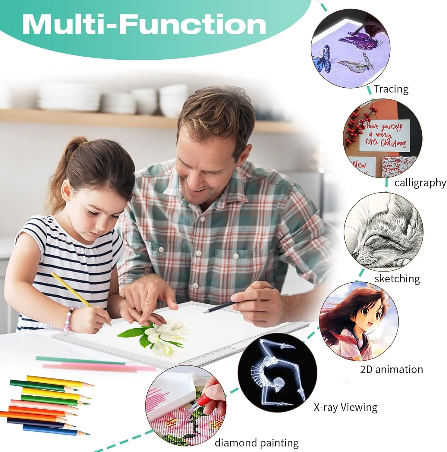 Rechargeable A4 Light Pad - Tracing Light Box with Carry Bag, Stepless Dimmable 6 Levels Brightness Diamond Painting Light Board, Battery Powered Portable Light Pad for Weeding Vinyl Tracing