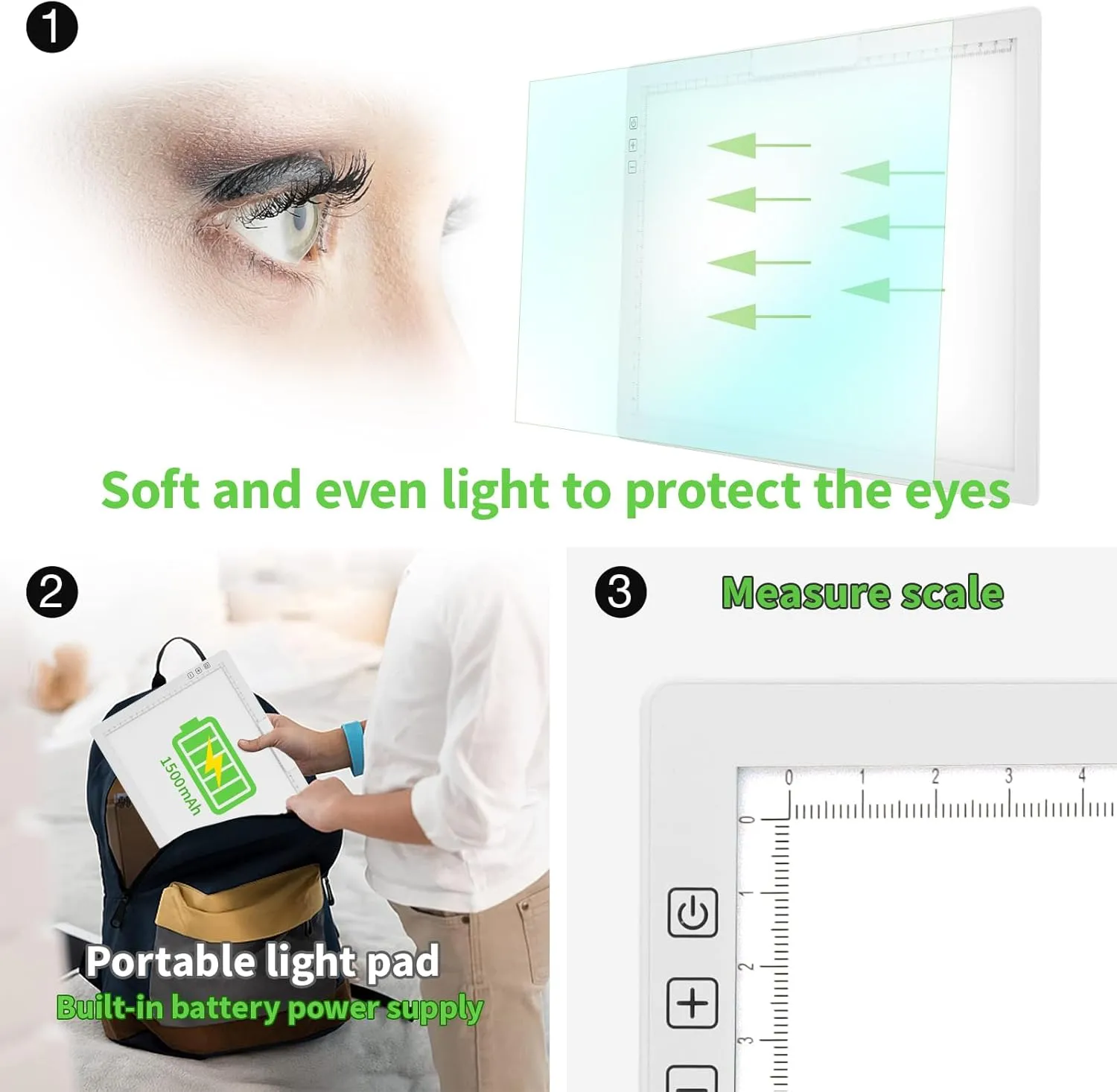 Rechargeable A4 Light Pad - Tracing Light Box with Carry Bag, Stepless Dimmable 6 Levels Brightness Diamond Painting Light Board, Battery Powered Portable Light Pad for Weeding Vinyl Tracing