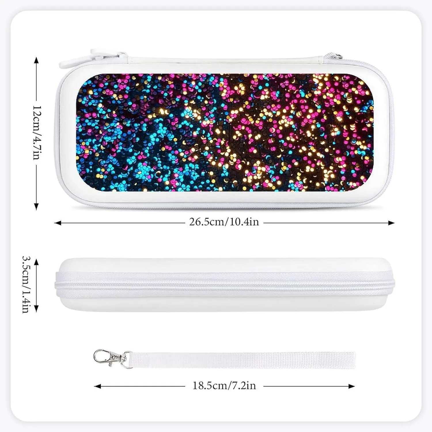 Red Blue Glitter Hard Shell Travel Case with Rope 15 Game Card Pockets Compatible with Switch Protective