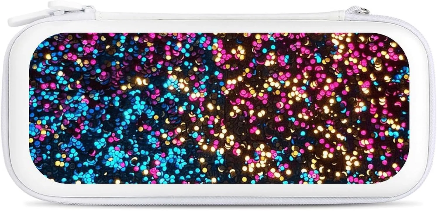 Red Blue Glitter Hard Shell Travel Case with Rope 15 Game Card Pockets Compatible with Switch Protective