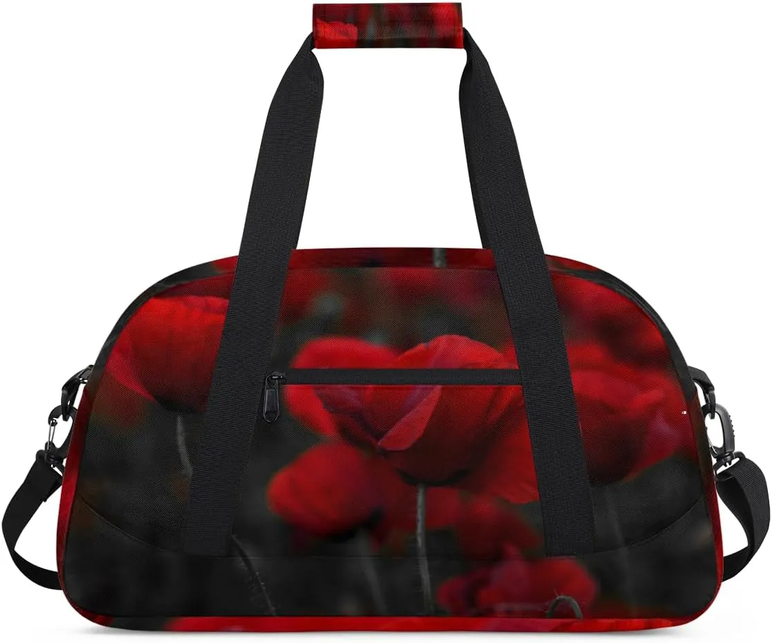 Red Poppy Gym Duffel Bag for Men Women Poppies Sports Tote Bag with Adjustable Shoulder Strap for Dance Gymnastics Traveling Outdoor Camping Overnight Stay