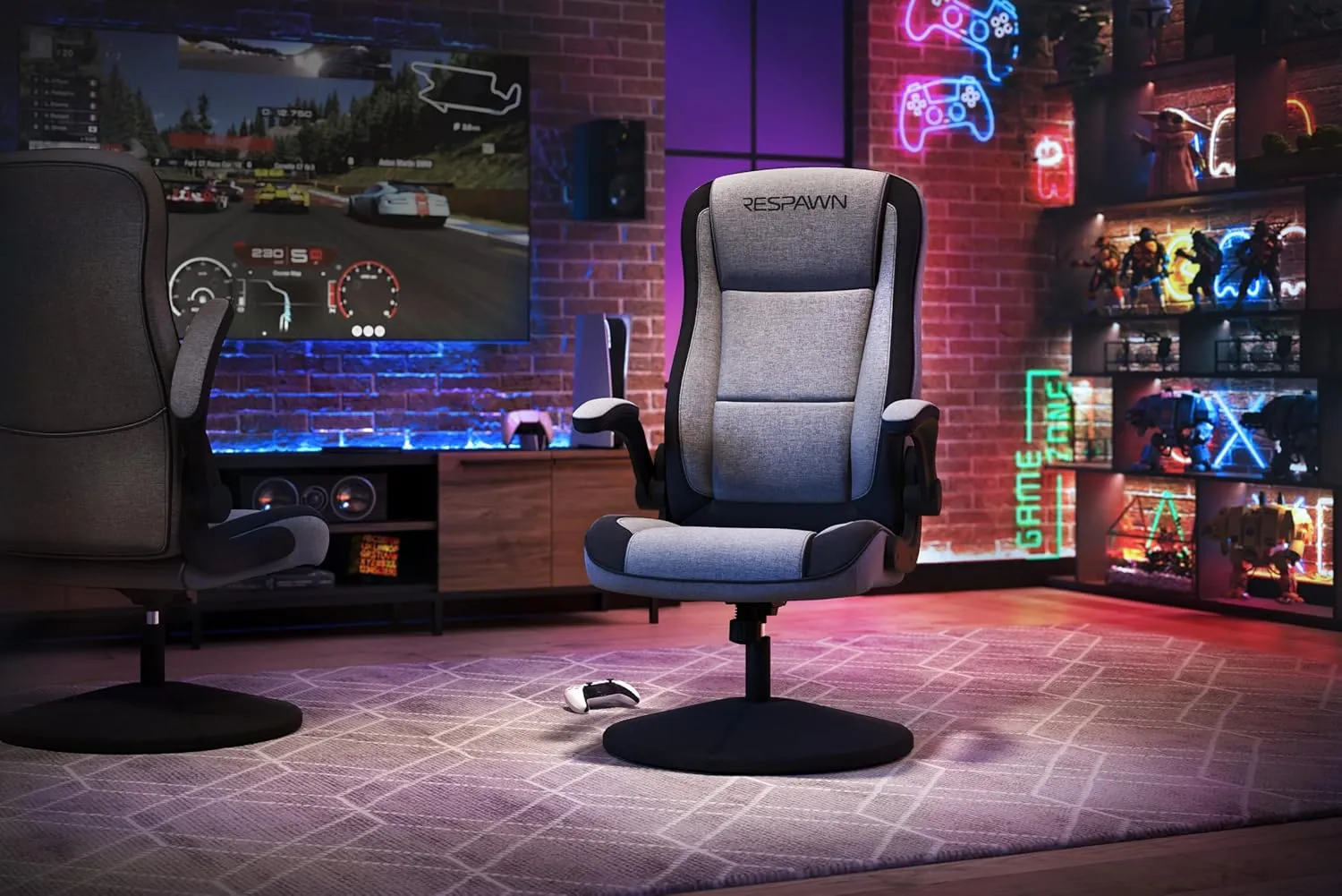 RESPAWN 800 Gaming Chair - Swivel Rocker With High Back, Ergonomic Floor Design for Kids and Adults, Recliner With Armrests - Grey Fabric