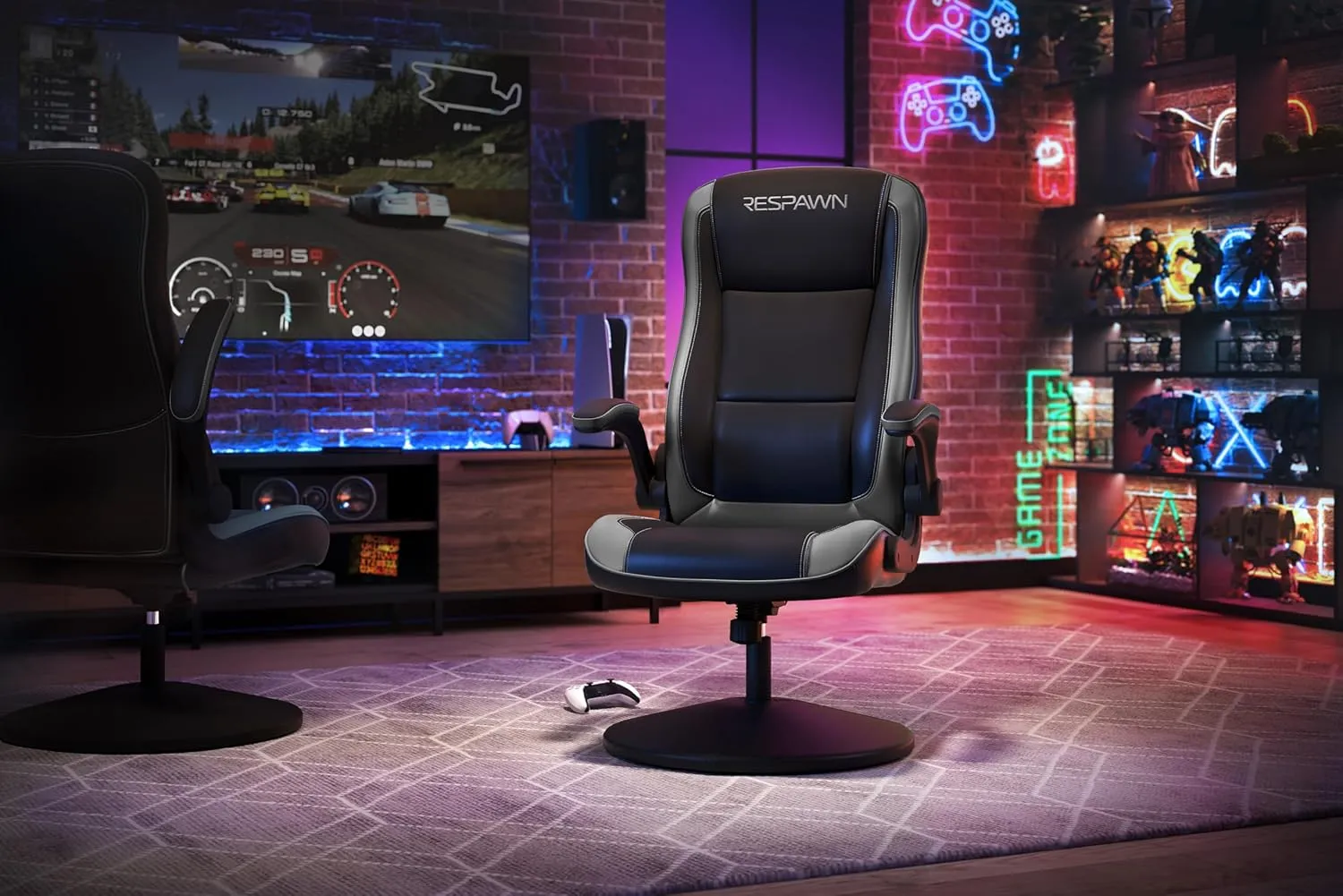 RESPAWN 800 High Back Ergonomic Floor Rocker Gaming Chair for Kids and Adults - Recliner with Armrests - Grey