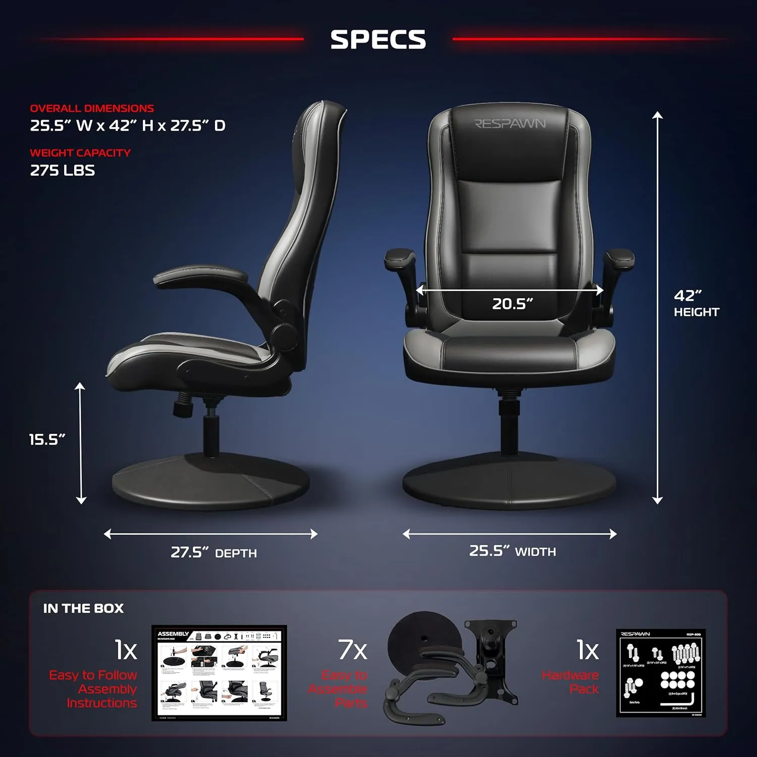 RESPAWN 800 High Back Ergonomic Floor Rocker Gaming Chair for Kids and Adults - Recliner with Armrests - Grey