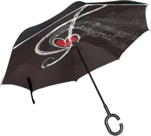 Reverse Inverted Inside Out Umbrella Cars Love Music Unigue Windproof UV Proof Double Layer for Women