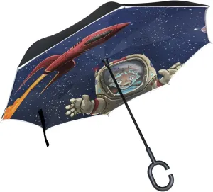 Reverse Inverted Inside Out Umbrella Cars Rocket Boy Unigue Windproof UV Proof Double Layer for Women