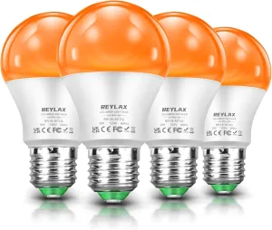 REYLAX Dimmable Amber Light Bulbs, Only 0.04% Blue Light, A19 E26 8W(60 Watt Equivalent) 1600K Sleep Light Bulb for Bedroom, Bathroom, Living Room and Baby Nursery Lighting, 4 Pack